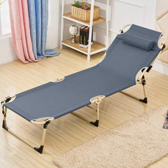 Portable Folding Bed Cot | Adjustable Recliner with Pillow | Multi Position Relax Folding Recliner Chair with Headrest for Camping Outdoor Activities - Alloy Steel, 193x28cm image 1