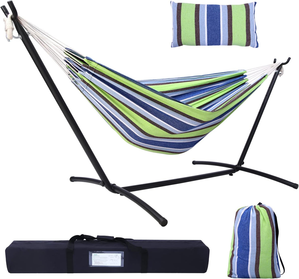 Portable Hammock with Heavy-Duty Steel Stand, Carry Bag  | Indoor & Outdoor Relaxing Swing Bed image 0