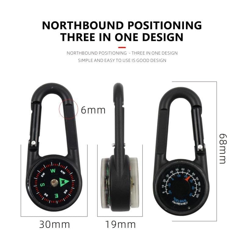 3 in1 Multifunction Compass Carabiner Clip Keychain Thermometer Guiding Keyring for Outdoor Hiking Camping Climbing Hunting Travelling, Pack of 1 image 1