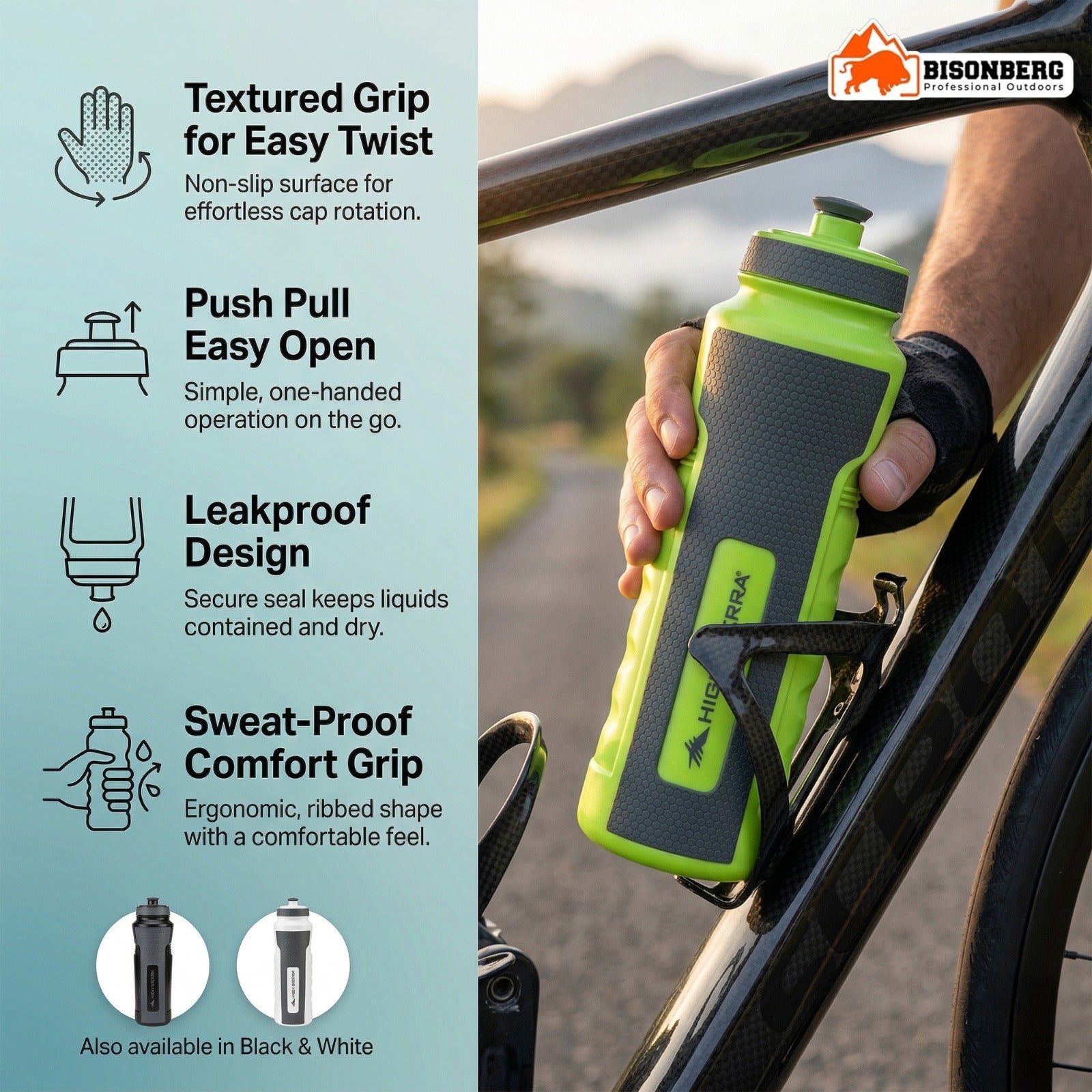 Premium White Sports Water Bottle | Leakproof Squeeze Bottle | BPA-Free Gym & Cycling Hydration Bottle with Anti-Slip Grip image 2