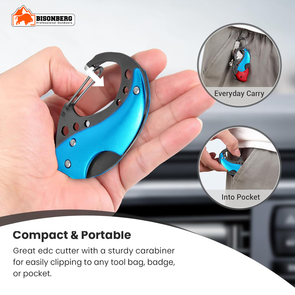 Bisonberg Mini Folding Knife with Carabiner Clip | Pocket EDC Knife for Camping, Hiking, Travel & Outdoor Use – Stainless Steel Blade – Compact & Multi-Color image 3