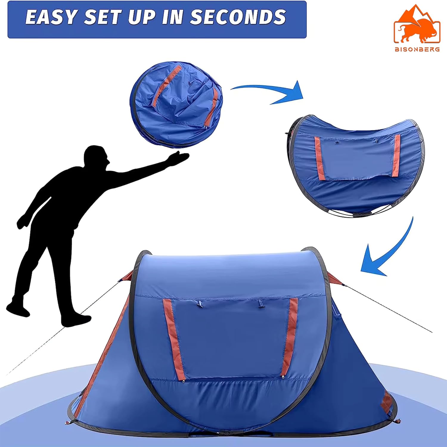 Polyester Camping Tent 2 Person Ultralight Easy Set Up and Carry Family Backpacking for Camping, Hiking, Outdoor Festivals, Car Trip, Blue,Red image 3