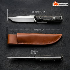Bisonberg Fixed Blade Bushcraft Knife with Leather Sheath | Stainless Steel Camping & Outdoor Utility Knife