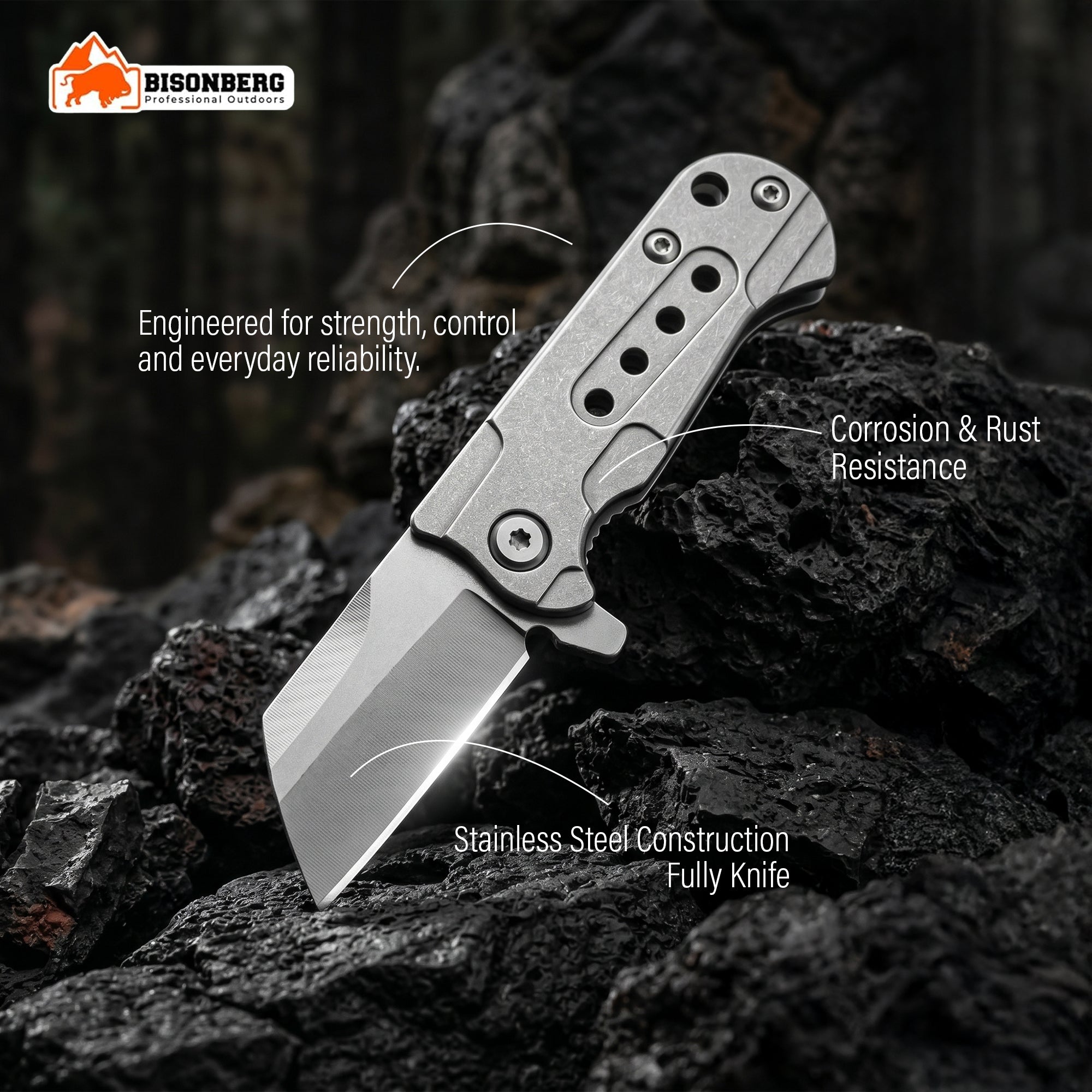Bisonberg Mini Folding Cleaver Pocket Knife | Stainless Steel EDC Utility Knife for Camping, Hiking & Outdoor Use