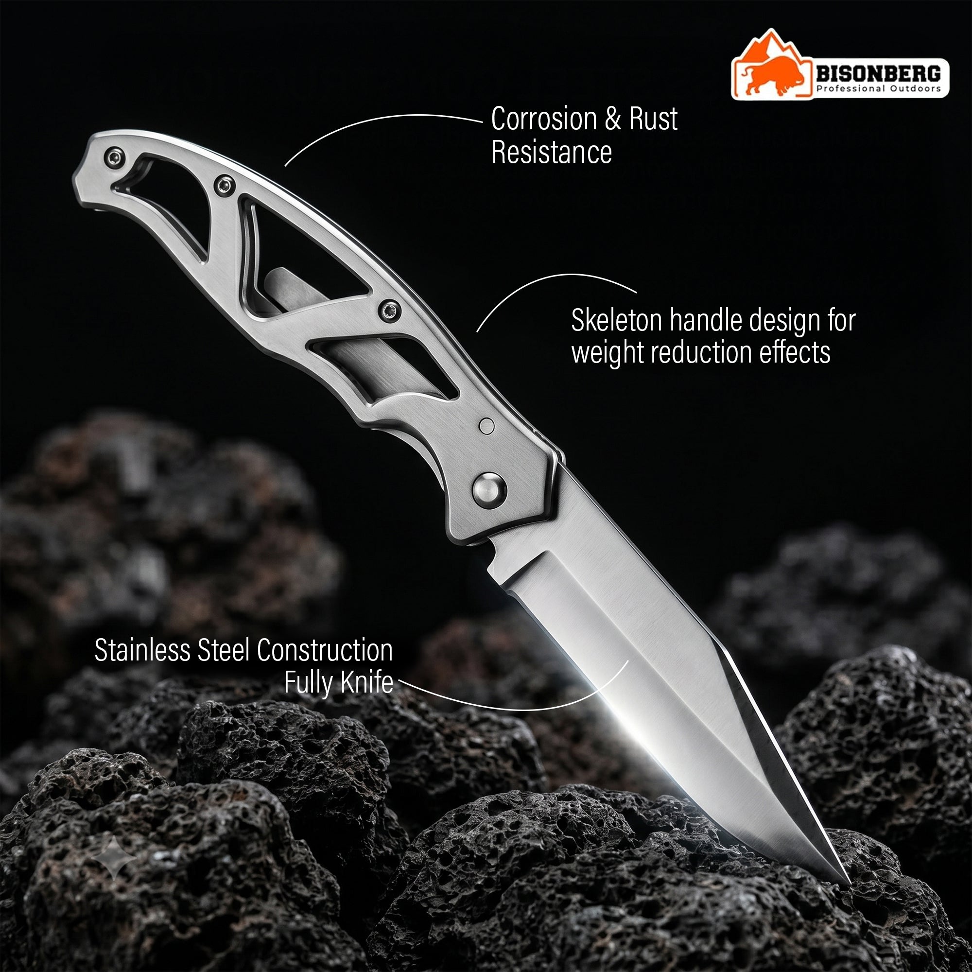 Bisonberg Stainless Steel Folding Pocket Knife | Compact EDC Camping & Outdoor Utility Knife (5.2 Inch)