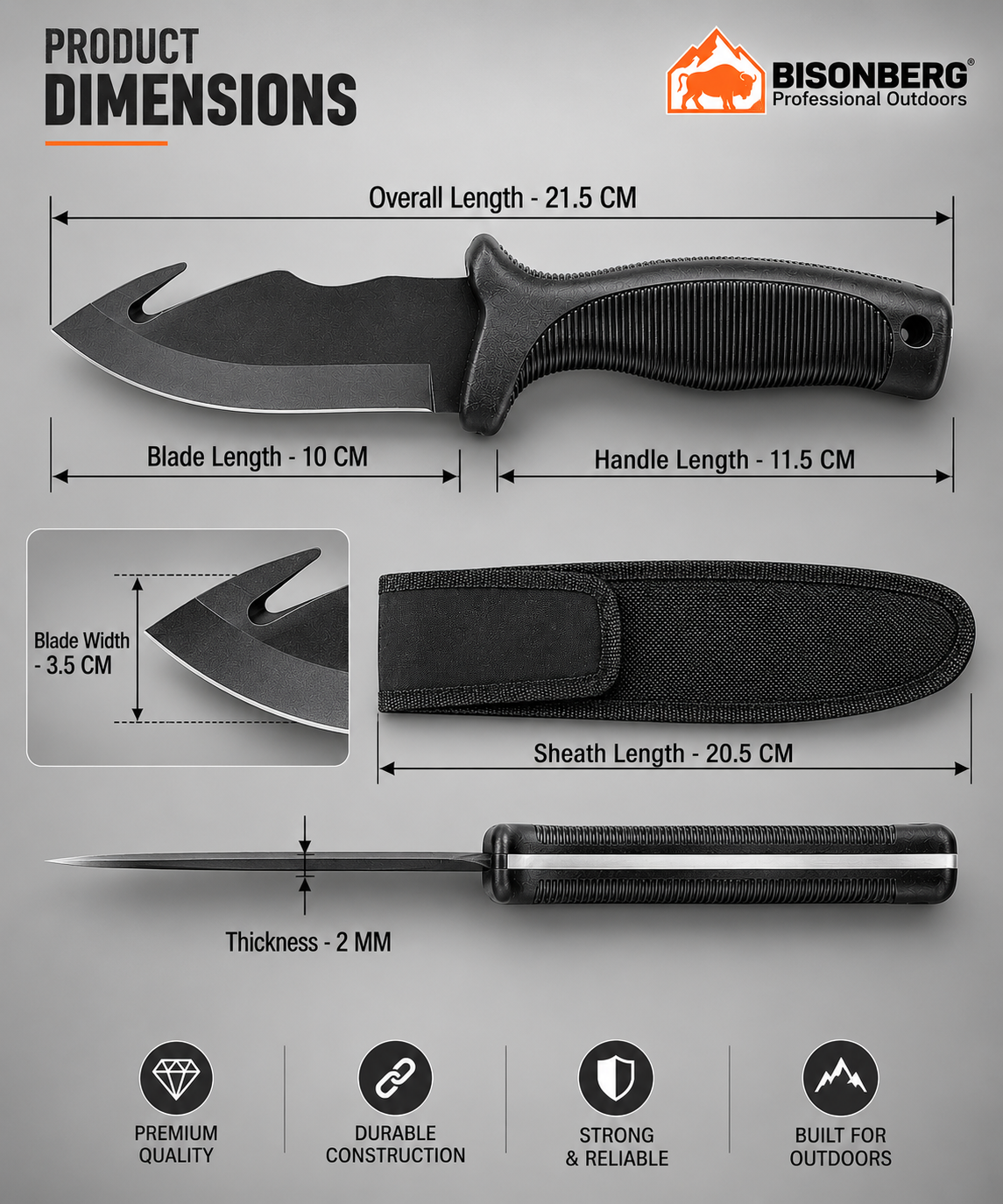 BISONBERG Fixed Blade  Hook Knife With Sheath| Heavy Duty Survival Knife For Camping,Hunting & Outdoor Use