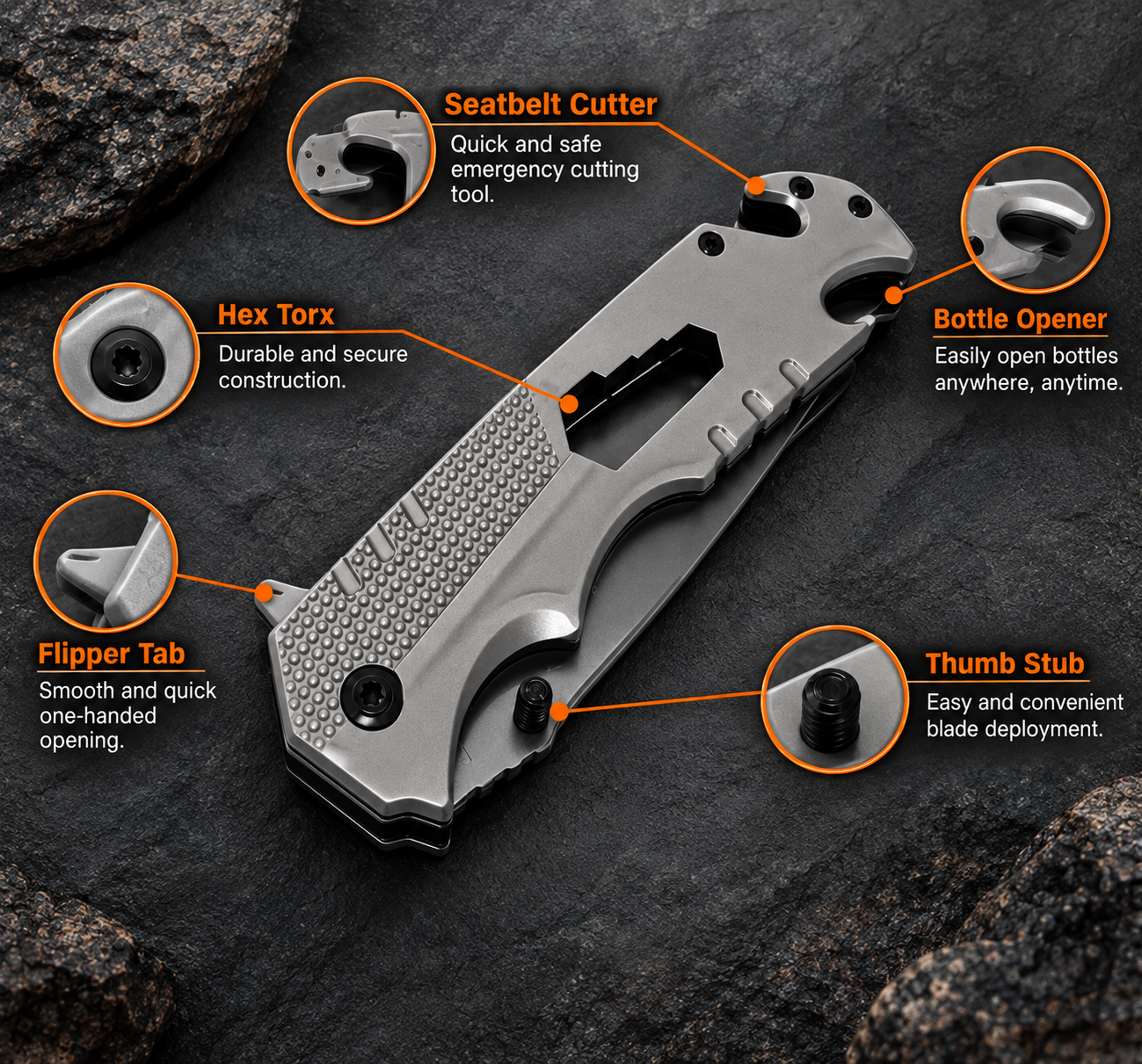 BISONBERG|Premium Multi-functional Rescue Folding  Pocket knife for camping,hiking, and outdoor|