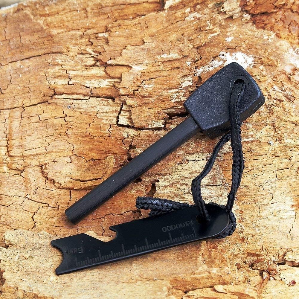 Spark Fire Starter, Thick Bushcraft Survival Firesteel Rod with Flint Striker Ruler Serrated Striker Rapid Camp Fire Maker Kit Serrated Edge with Bottle Opener image 5
