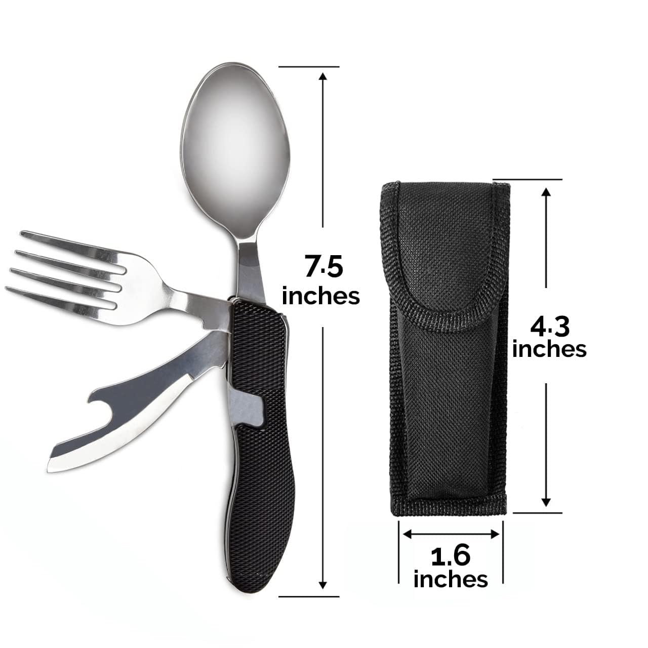 Camping Utensils, Portable Stainless Steel Spoon, Fork, Knife & Bottle Opener Combo Set - Travel, Backpacking Cutlery Multitool, Orange image 3