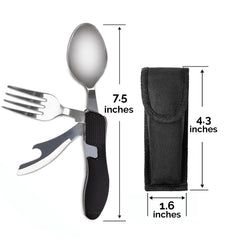 Camping Utensils, Portable Stainless Steel Spoon, Fork, Knife & Bottle Opener Combo Set - Travel, Backpacking Cutlery Multitool, Orange image 3