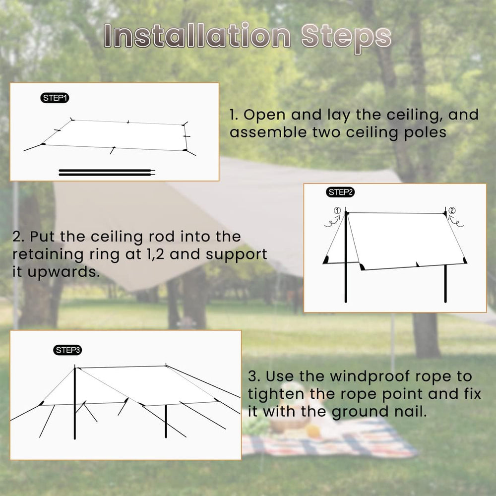 3 * 3m Canopy Tent Kit for Outdoor Camping, Gazebo with Assembly Accessories, UPF 50+ Sunshade Camping Tent for Camping, Gazebo Canopy Outdoor Tent, Portable & Heavy Duty Waterproof Tent image 3