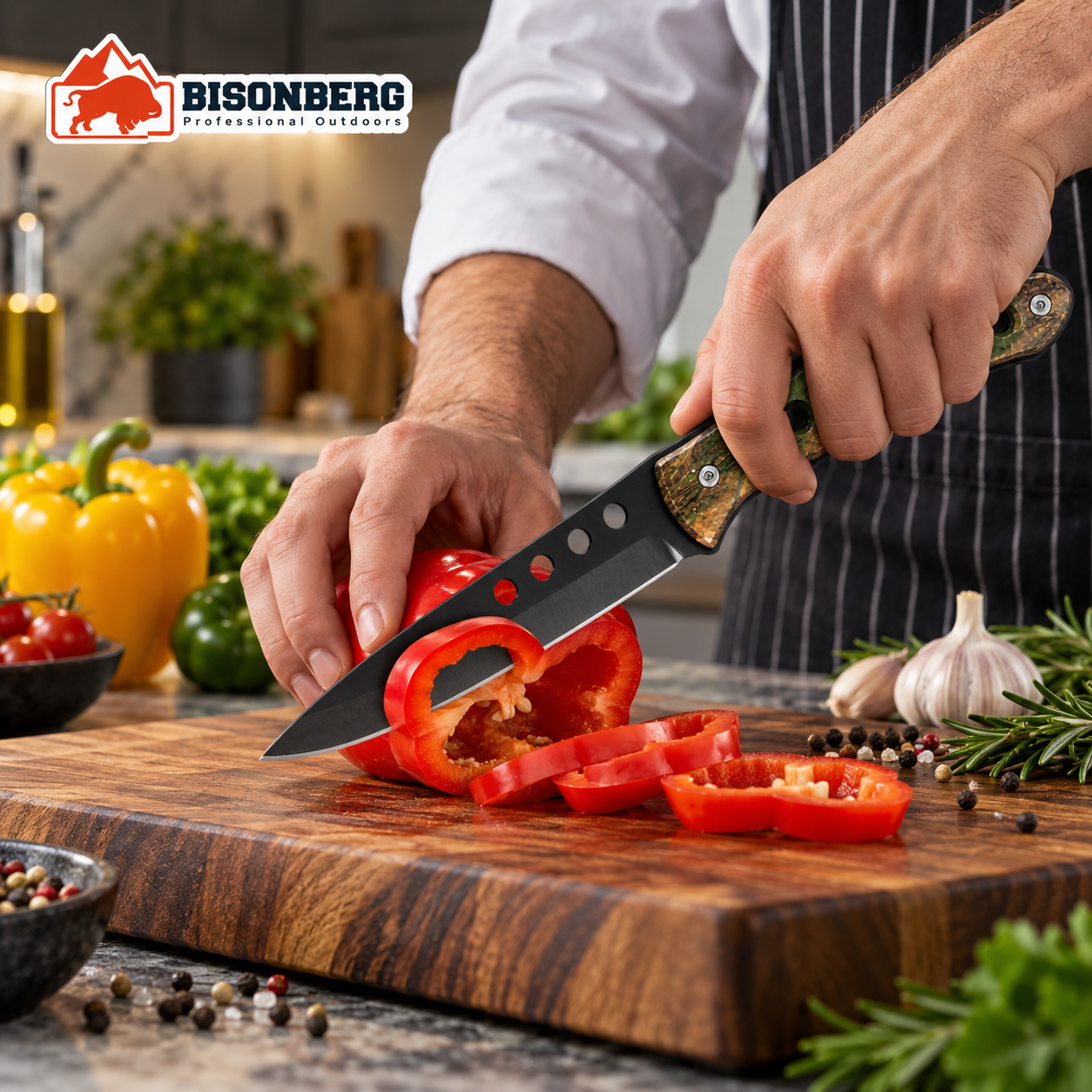 BISONBERG  Kitchen Utility Fixed Blade Knife| Heavy Duty Survival Knife For Camping,Hunting & Outdoor Use