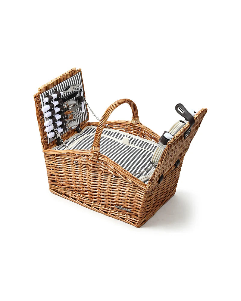 Handwoven Wicker Picnic Basket with Lid & Carry Handle | Rustic Storage & Outdoor Camping Basket image 3