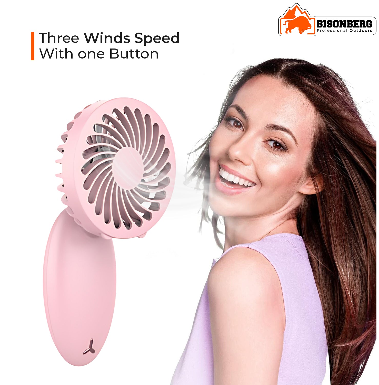 BisonBerg 2-in-1 Clip-On Mini Fan with Massage Pad – Rechargeable Portable Cooling Fan for Desk, Travel & Personal Use (Pink) image 1