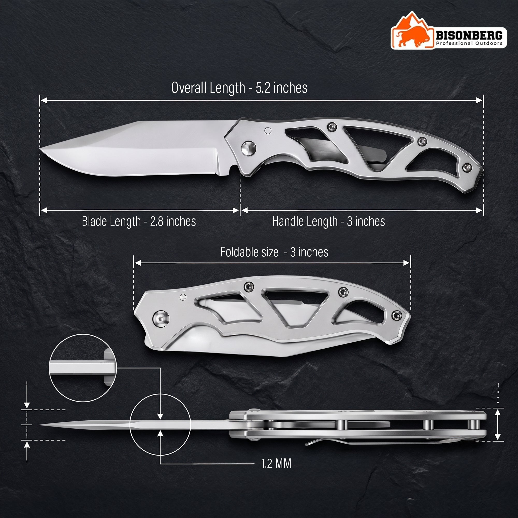 Bisonberg Stainless Steel Folding Pocket Knife | Compact EDC Camping & Outdoor Utility Knife (5.2 Inch)