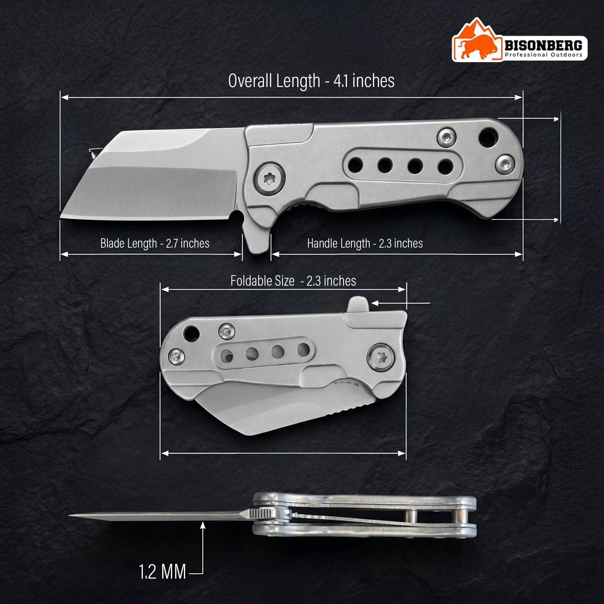 Bisonberg Mini Folding Cleaver Pocket Knife | Stainless Steel EDC Utility Knife for Camping, Hiking & Outdoor Use