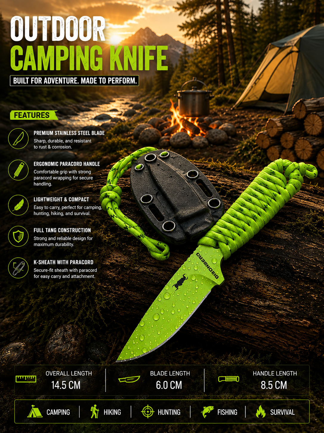 BISONBERG |Fixed Blade, Skeleton handle Knife| Heavy Duty Survival Knife For Camping,Hunting & Outdoor Use
