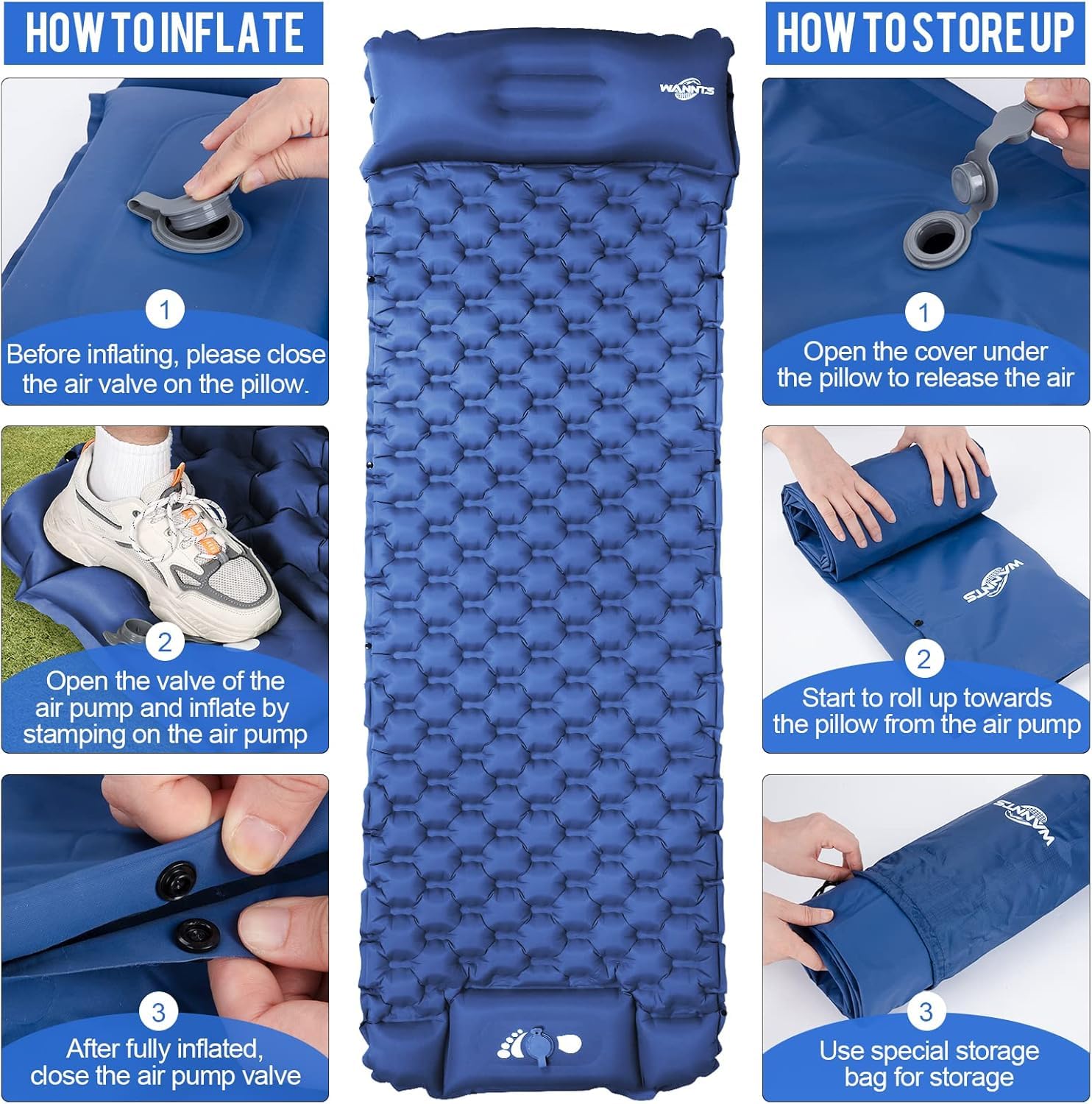 Sleeping pad for Camping, Mat with Built-in Foot Pump & Pillow, Inflatable Air Mattress, Compact Sleeping pad, Sleeping Mat for Hiking Traveling Tent image 7