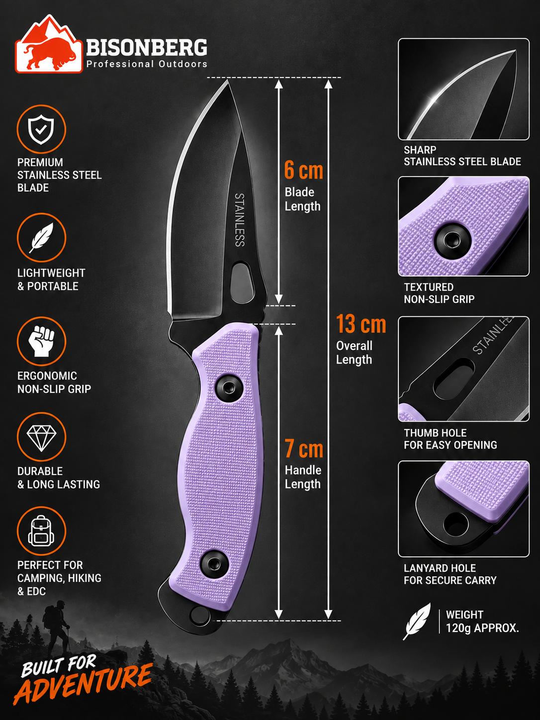 Bisonberg l  Compact Refurbished  Fixed Blade Knife  | Outdoor Camping & Survival Knife