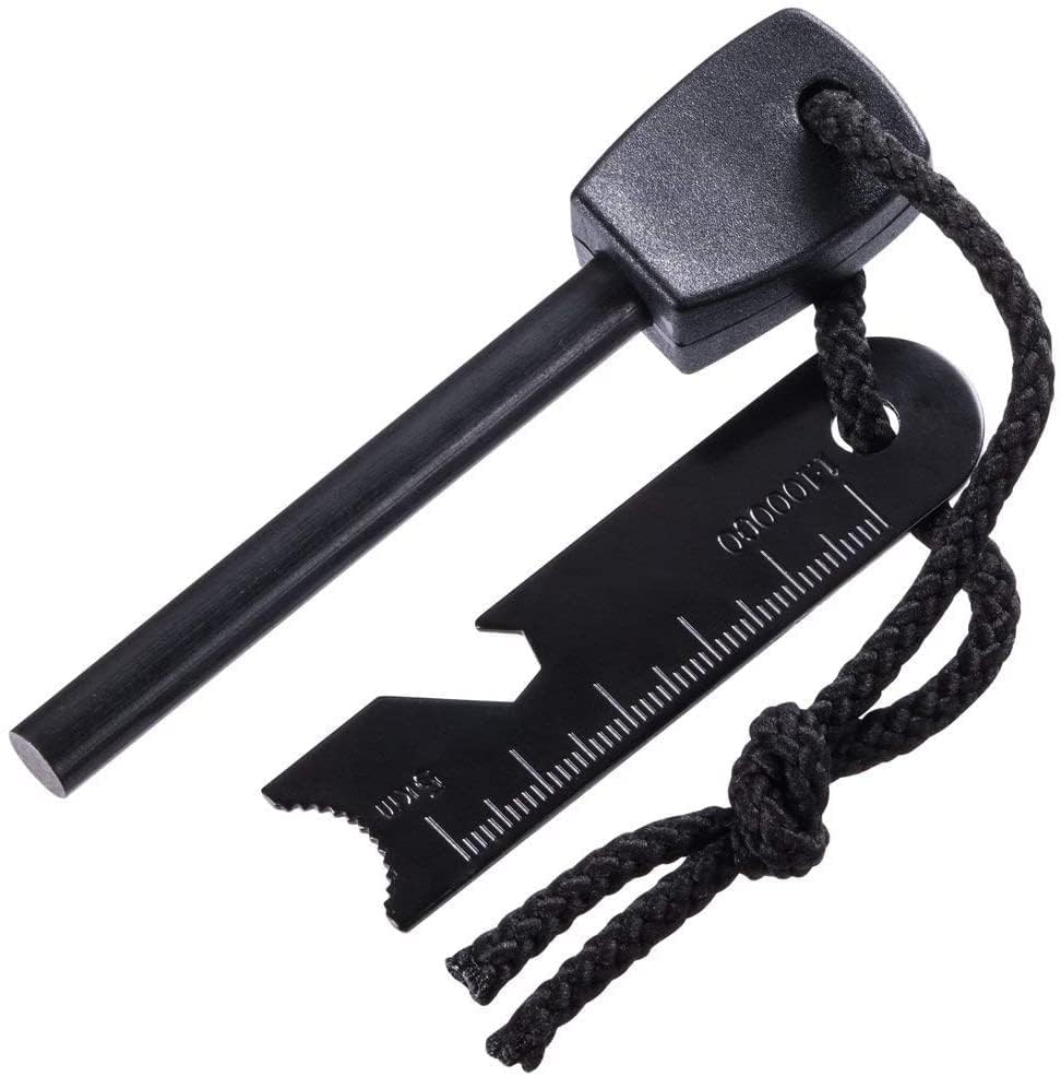 Spark Fire Starter, Thick Bushcraft Survival Firesteel Rod with Flint Striker Ruler Serrated Striker Rapid Camp Fire Maker Kit Serrated Edge with Bottle Opener image 0