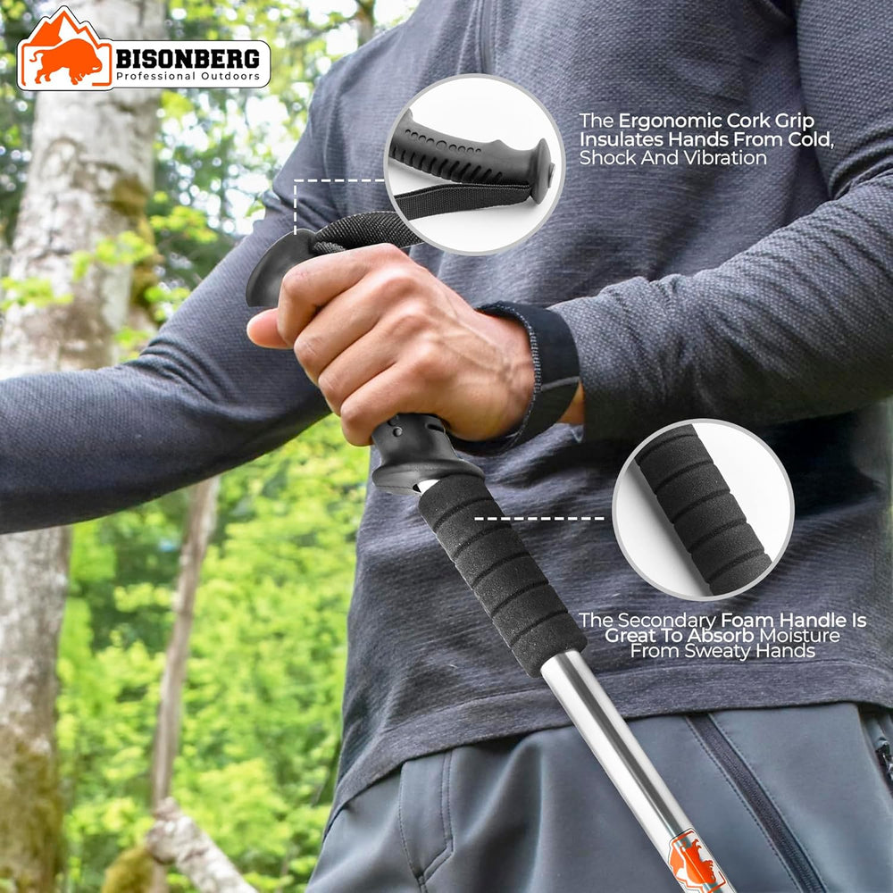 Trekking Pole, 65-130 cm Adjustable Height, Collapsible, Lightweight, Anti Shock, Multicolour, Hiking or Walking Sticks, Adjustable for Trekking with In-Build Compass image 2