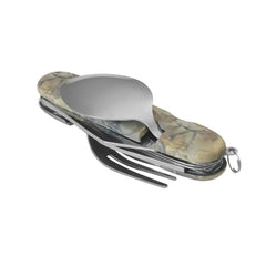 Camping Utensils, Portable Stainless Steel Spoon, Fork, Knife & Bottle Opener Combo Set - Travel, Backpacking Cutlery Multitool, Silver image 0