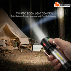 Bisonberg Rechargeable Camping Lantern & Flashlight with COB LED, Type-C Charging, Zoom & Hanging Hook image 3