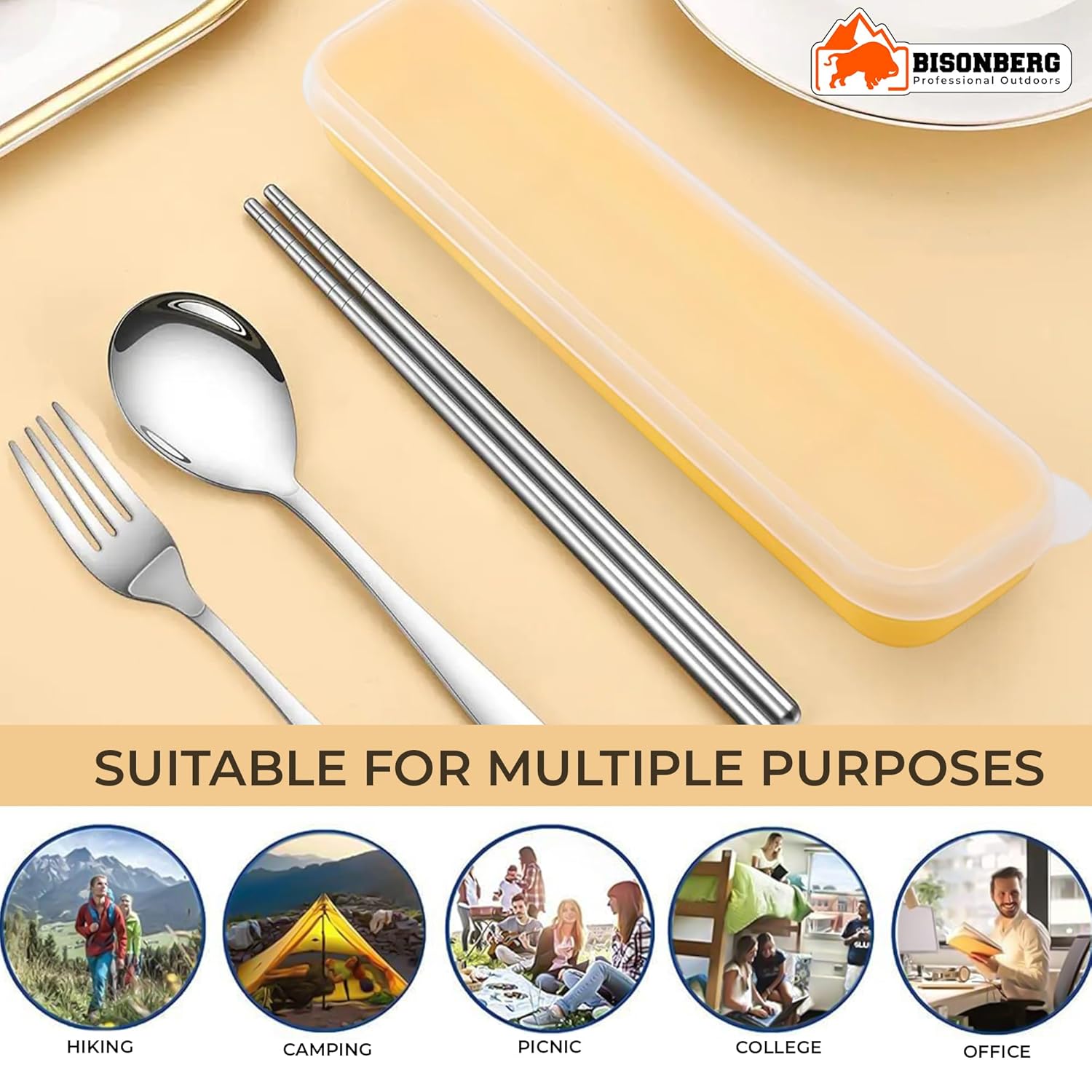 Spoon Set Chopstick, Spoon and Fork Cutlery Set for Women, Men & Kids - Portable Tableware Dining Accessories - Stainless Steel Tableware Set Silver image 5