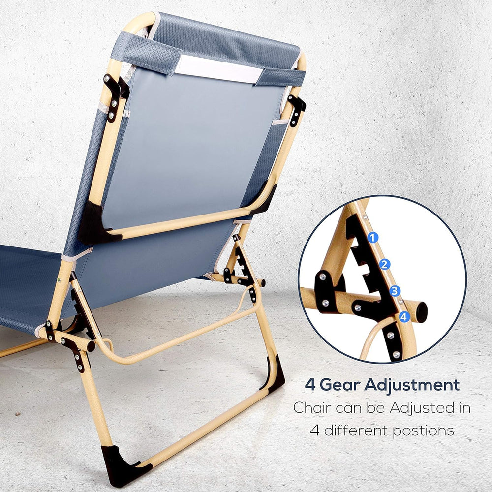 Portable Folding Bed Cot | Adjustable Recliner with Pillow | Multi Position Relax Folding Recliner Chair with Headrest for Camping Outdoor Activities - Alloy Steel, 193x28cm image 6