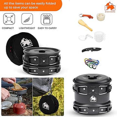 BISONBERG 8 Pcs Camping Cookware Set, Mess Kit, Camping Accessories for Outdoor, Camping Utensils with Carry Bag, Camping Bowl Pot Pan Set - Nonstick Aluminum - for 2 People image 2
