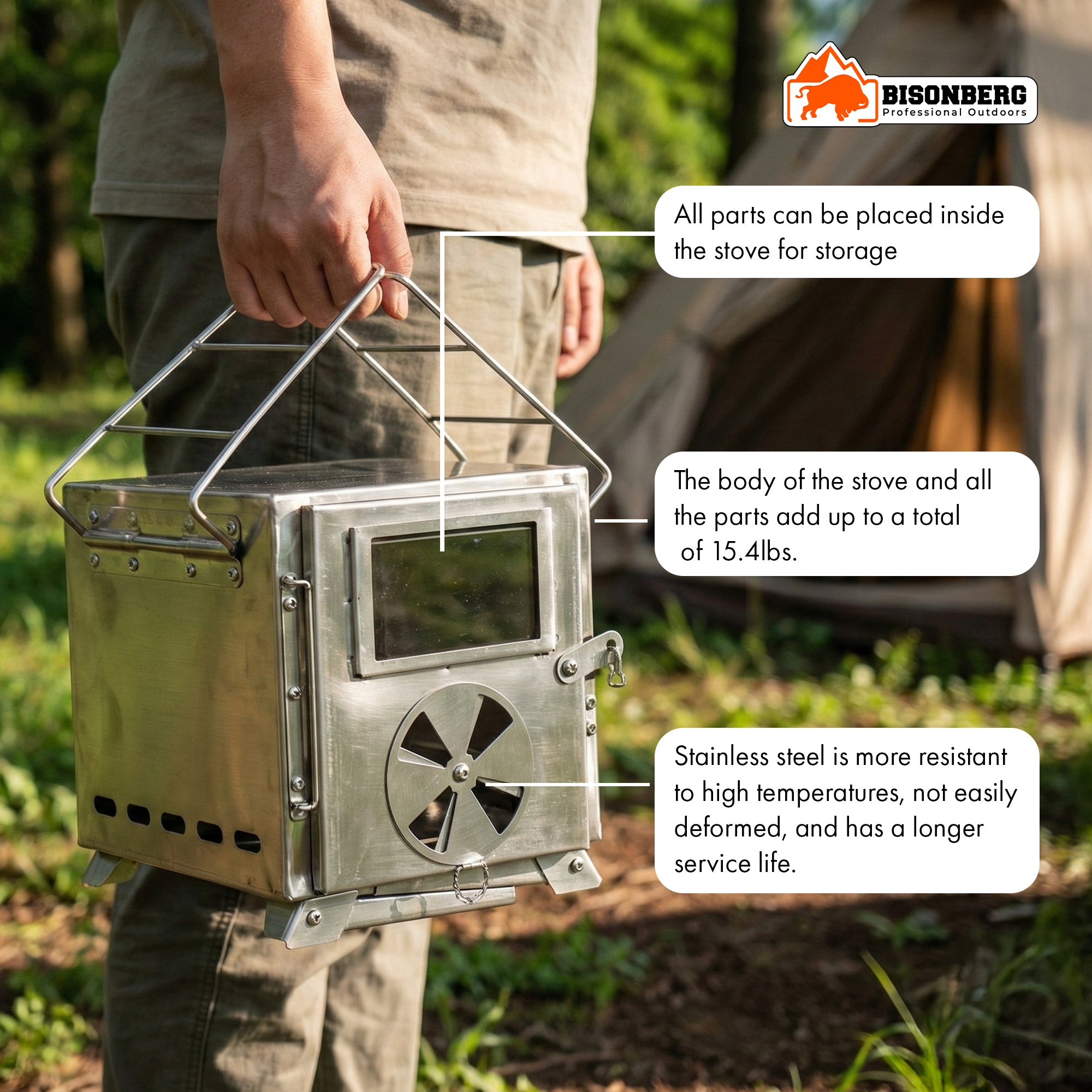 Stainless Steel Camping Wood Stove – Portable Outdoor Tent Heater & Cooker image 5