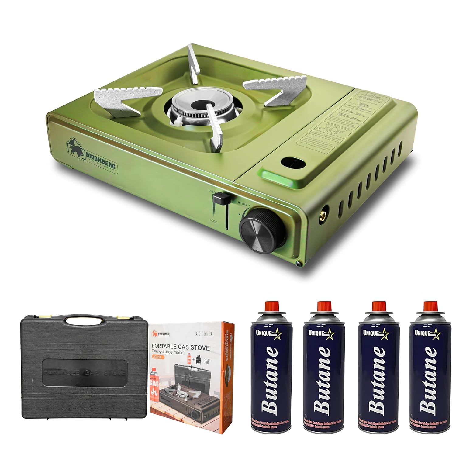 Stainless Steel Camp Gas Stove with Carrying Case for Camping Hiking Portable Chulha for Outdoor Travel Stove, Camping (with 4 butane Can) image 0
