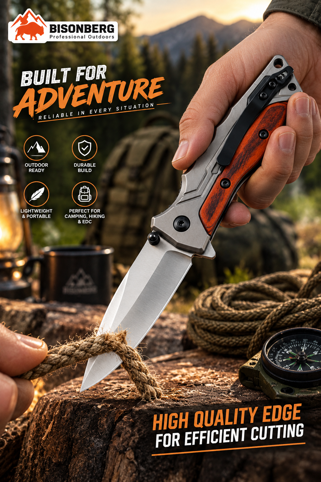 BISONBERG Premium Multi-functional Folding  Pocket knife for camping,hiking, and outdoor|