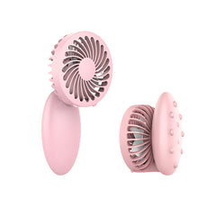 BisonBerg 2-in-1 Clip-On Mini Fan with Massage Pad – Rechargeable Portable Cooling Fan for Desk, Travel & Personal Use (Pink) image 0