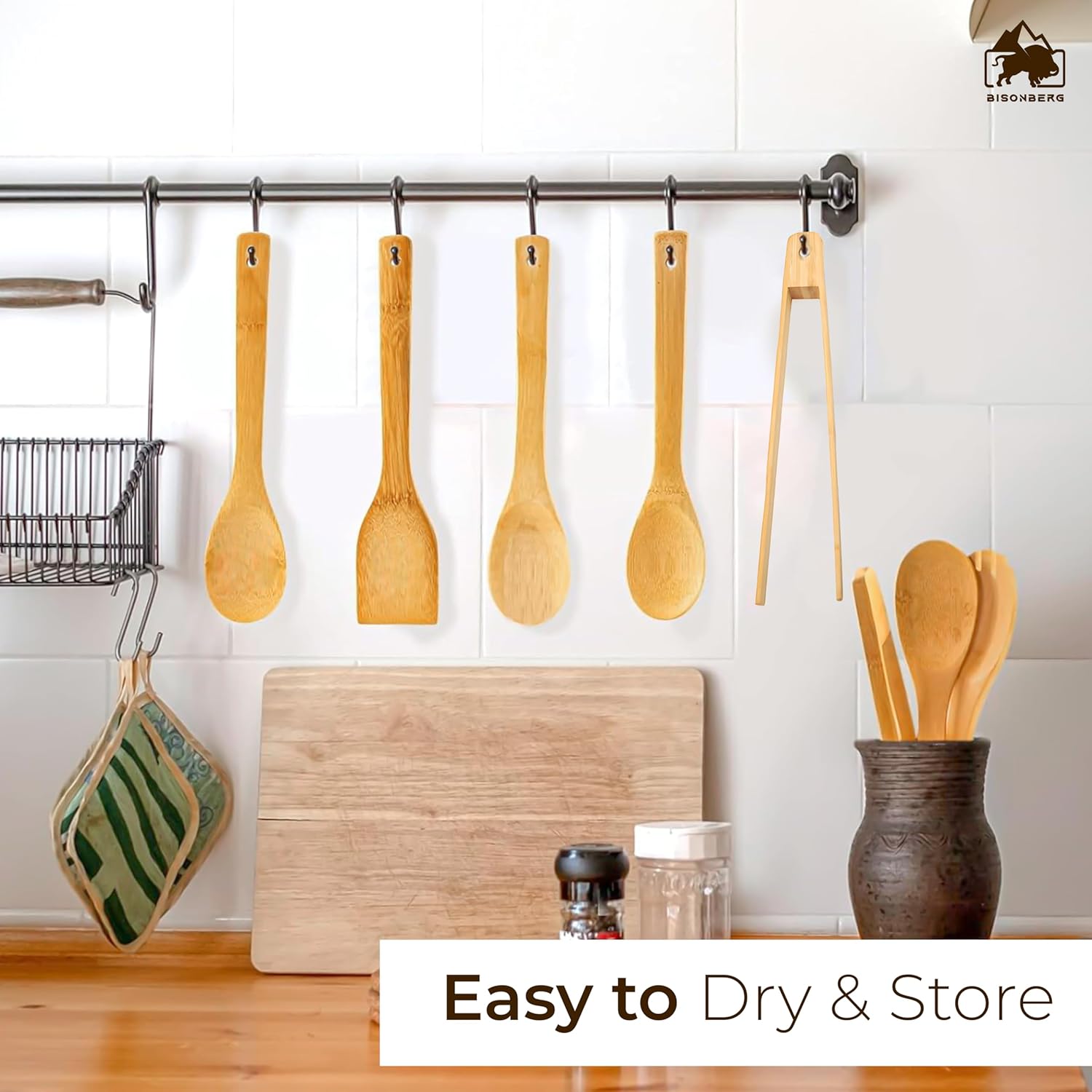 Natural Wooden Serving and Cooking Spoons Utensil Includes Frying Serving Spatula Dessert Rice Spoons Wooden for Nonstick Cookware Kitchen Utensils Set of 4-35.5 Cm image 2