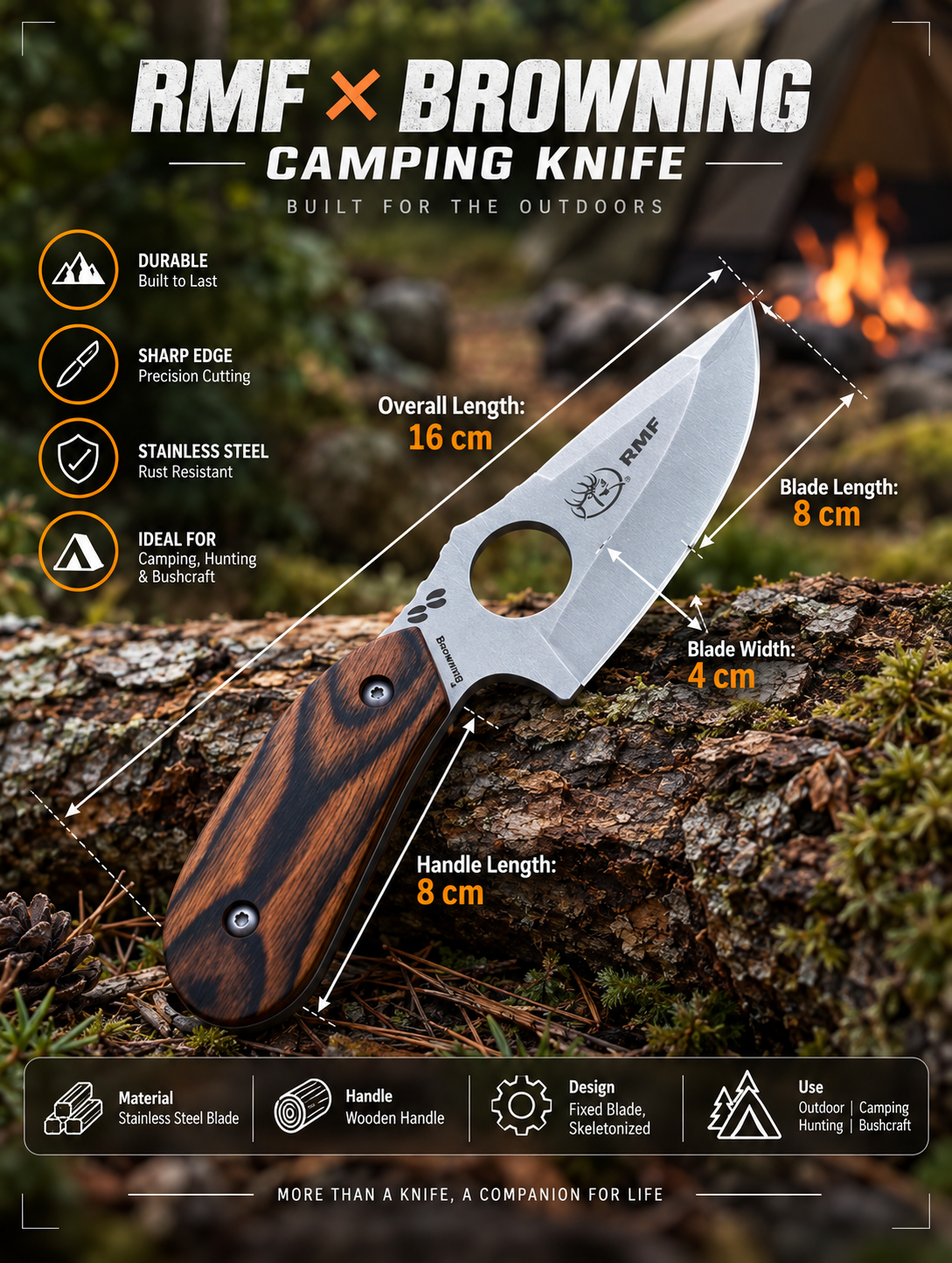 Kitchen Utility Knife, Wooden Handle, Professional Fruit and Vegetable Cutter, Portable- Knife Browning model 087 Camping knife