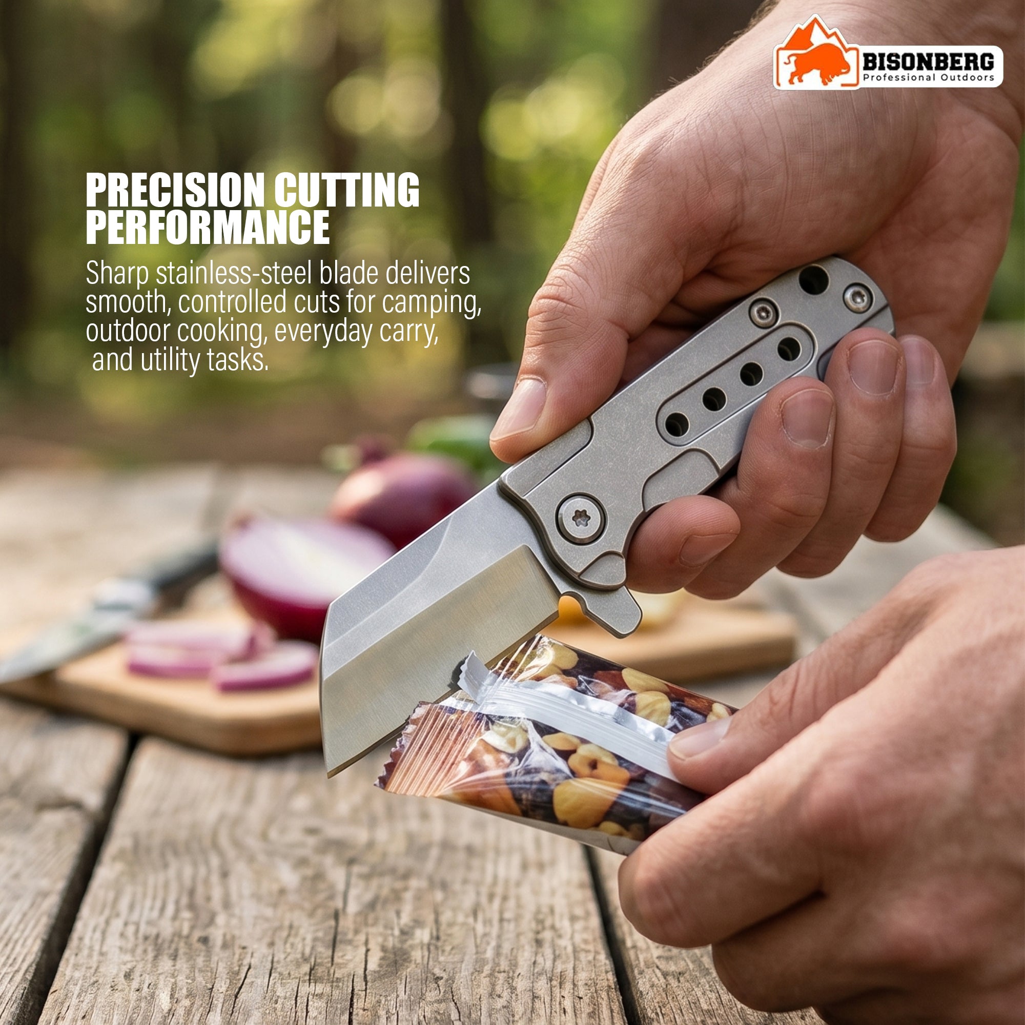 Bisonberg Mini Folding Cleaver Pocket Knife | Stainless Steel EDC Utility Knife for Camping, Hiking & Outdoor Use