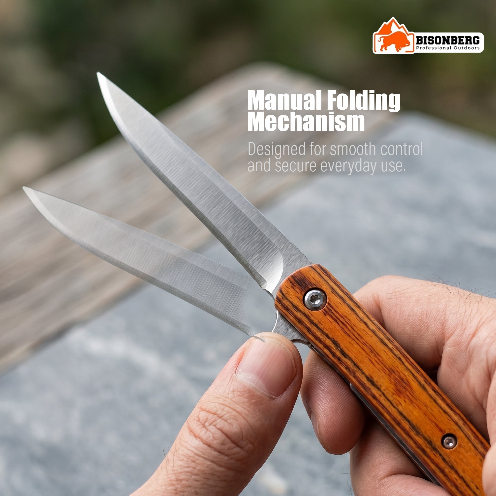 Bisonberg Folding Pocket Knife with Leather Sheath | Stainless Steel EDC Camping & Outdoor Knife (8.5 Inch)
