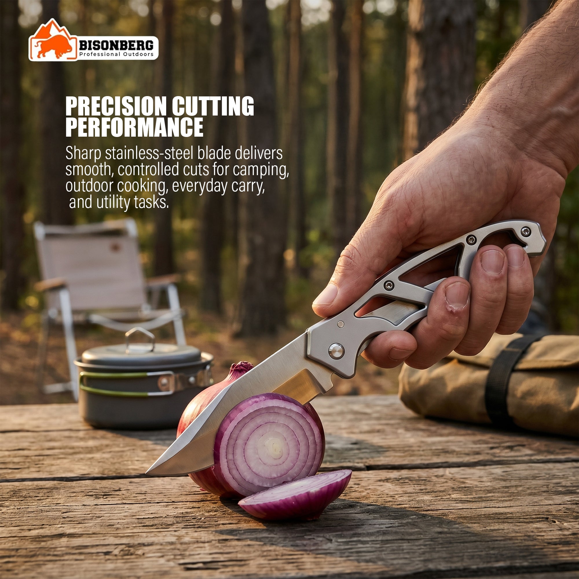 Bisonberg Stainless Steel Folding Pocket Knife | Compact EDC Camping & Outdoor Utility Knife (5.2 Inch)