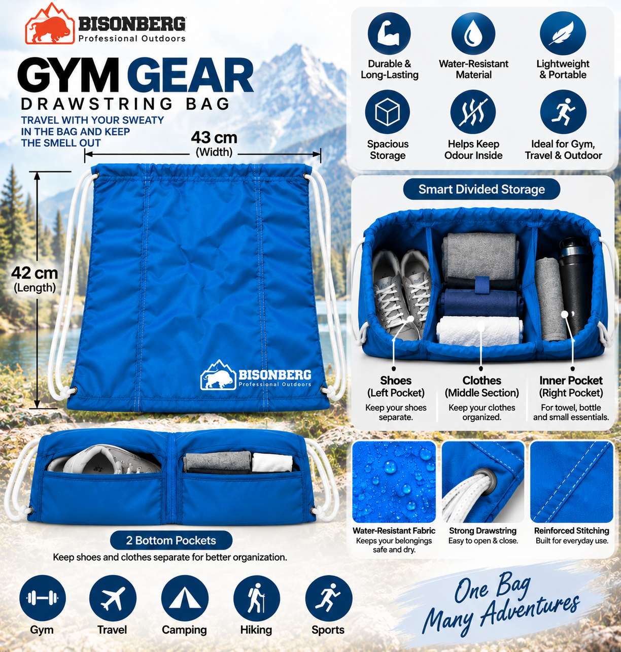 Bisonberg Waterproof Gym Gear Travel Bag – 21 × 19 cm