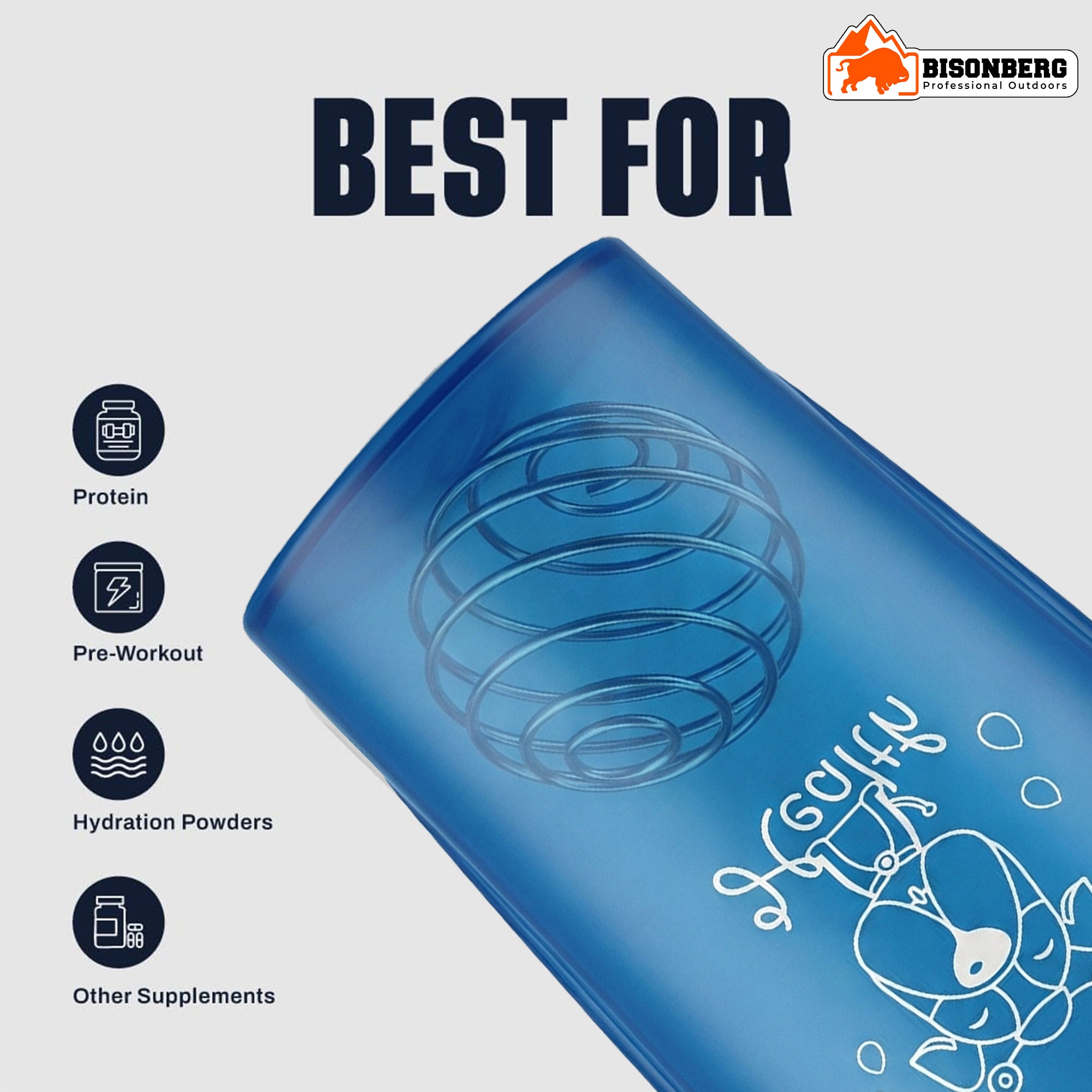 Bisonberg Protein Shaker Bottle with Blender Ball | Leak-Proof BPA-Free Gym & Travel Shaker for Protein, Pre-Workout & Supplements image 3
