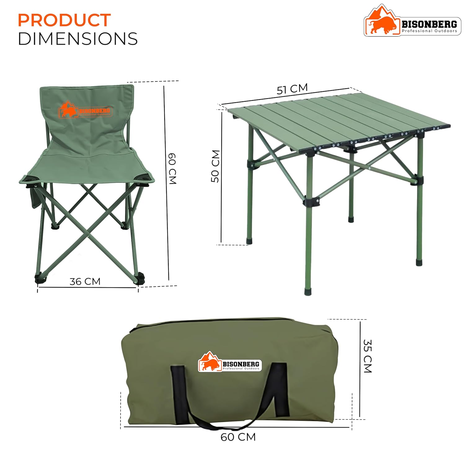 BISONBERG Aluminium Folding Camping Table With 4 Folding Chairs & Carrying Handle | Height Adjustable Table For Camping, Fishing, Hiking, Travel, Picnic, Beach - Aluminum (Square) image 1