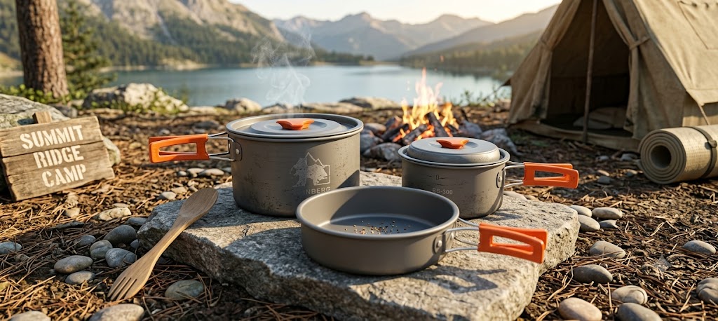 BISONBERG BB-300 Premium | 3-4 Person Camping Cookware Set – Portable Outdoor Cooking Kit with Pots, Pan, Bowl,Spoon & Carry Bag