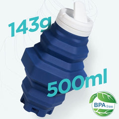 Collapsible Water Bottles 17oz BPA-Free Silicone Travel Sports Water Bottles Ultra Packable Foldable Portable Leakproof for Camping, Hiking Outdoor Indoor Sport - Blue image 2