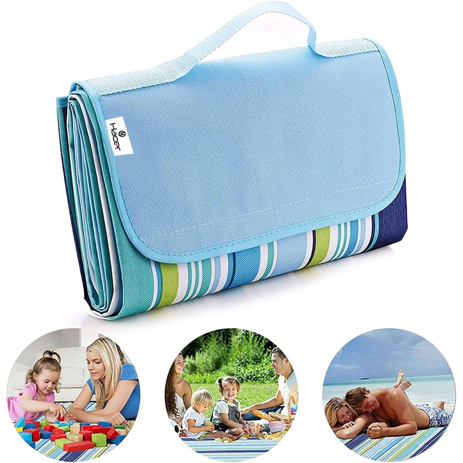 Outdoor Foldable Beach Picnic Mat/Camping mat Polyester, Waterproof & Sand Proof - 5X6.5 Feet Floral Blue (2 Person) image 2