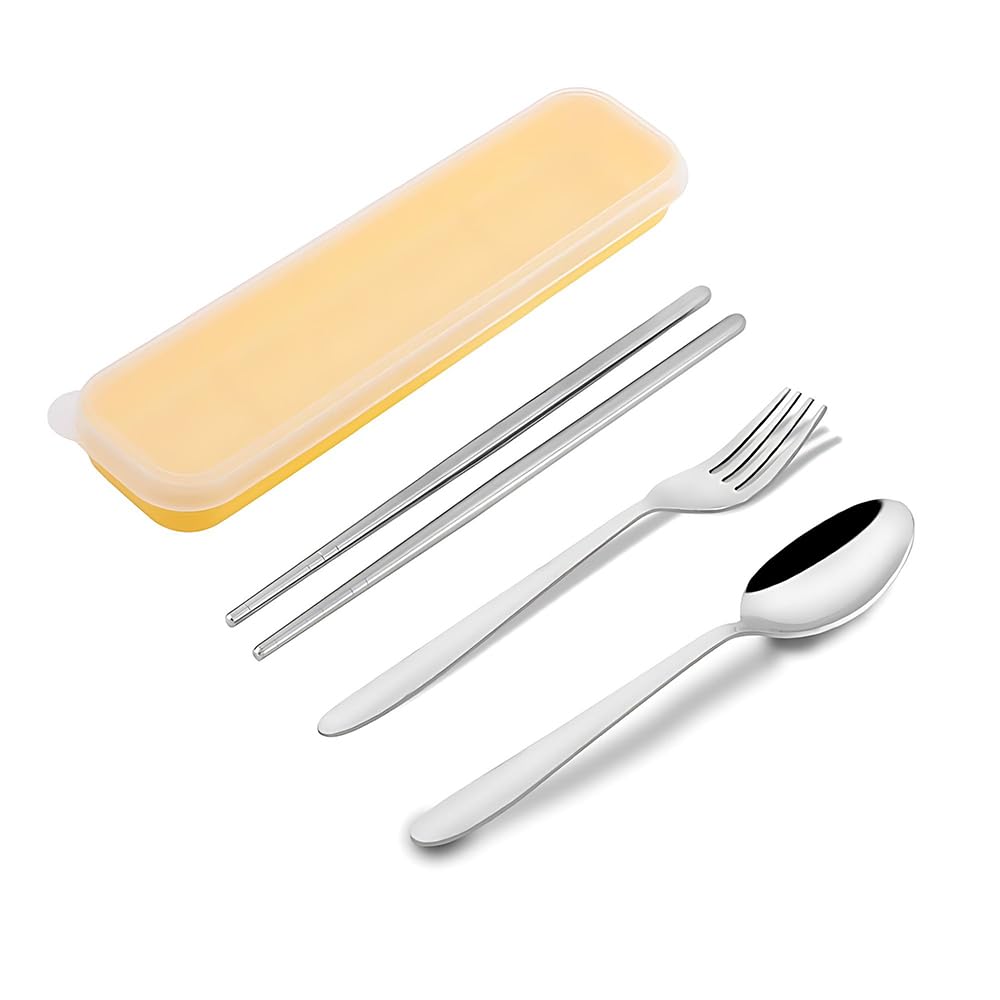 Spoon Set Chopstick, Spoon and Fork Cutlery Set for Women, Men & Kids - Portable Tableware Dining Accessories - Stainless Steel Tableware Set Silver image 0