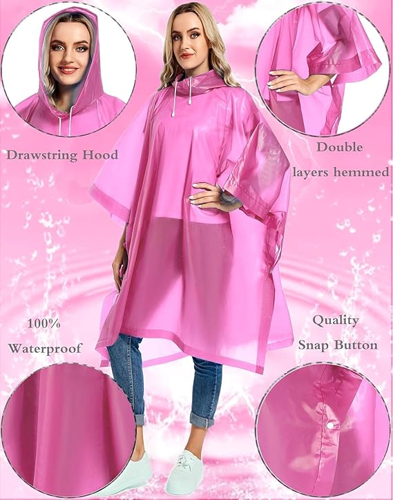Raincoat For Men & Women Waterproof Transparent Hooded Water Resistant Rain Coat/Jacket Boys & Girls raincoats - Pink image 2