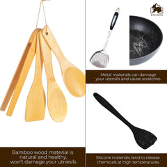 Natural Wooden Serving and Cooking Spoons Utensil Includes Frying Serving Spatula Dessert Rice Spoons Wooden for Nonstick Cookware Kitchen Utensils Set of 4-35.5 Cm image 1