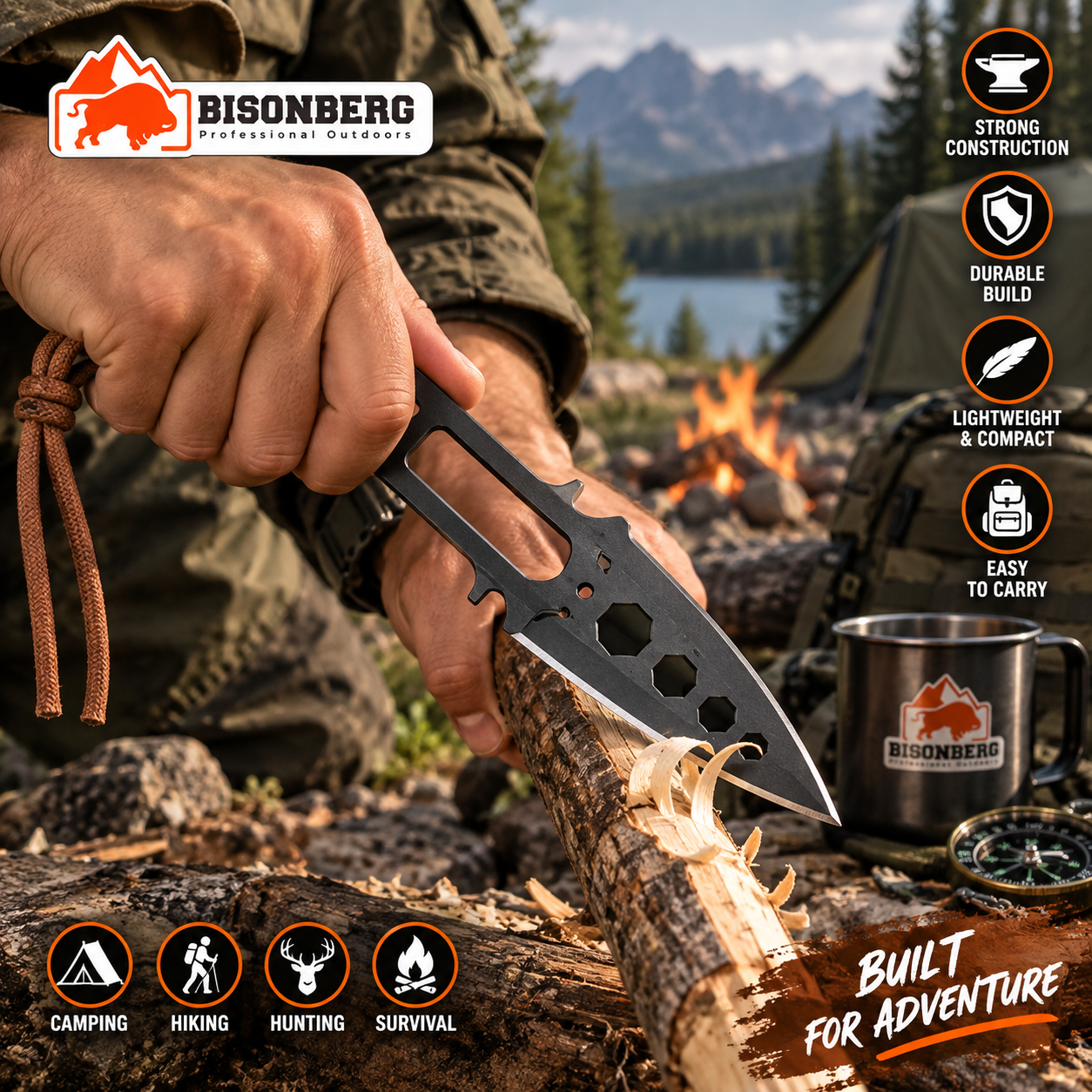 Bisonberg |Skeletonized Fixed Blade Camping & Outdoor Survival Knife