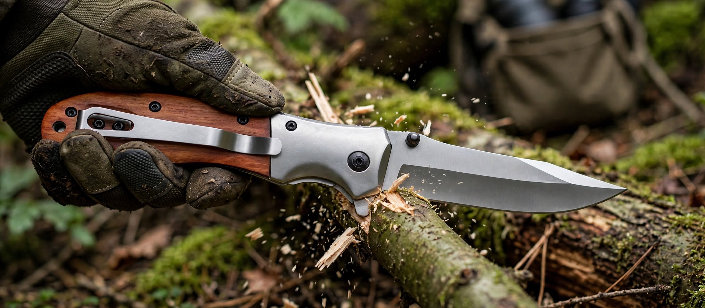 Premium Stainless Steel Folding Camping & Outdoor Knife – Wooden Handle & Pocket Clip Daily Utility